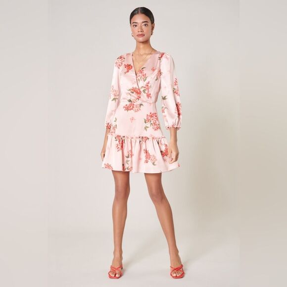 Sugarlips Bonitas Mariko Surplice Mini Dress NEW Size Medium BLUSH-CORAL - Picture 1 of 16
